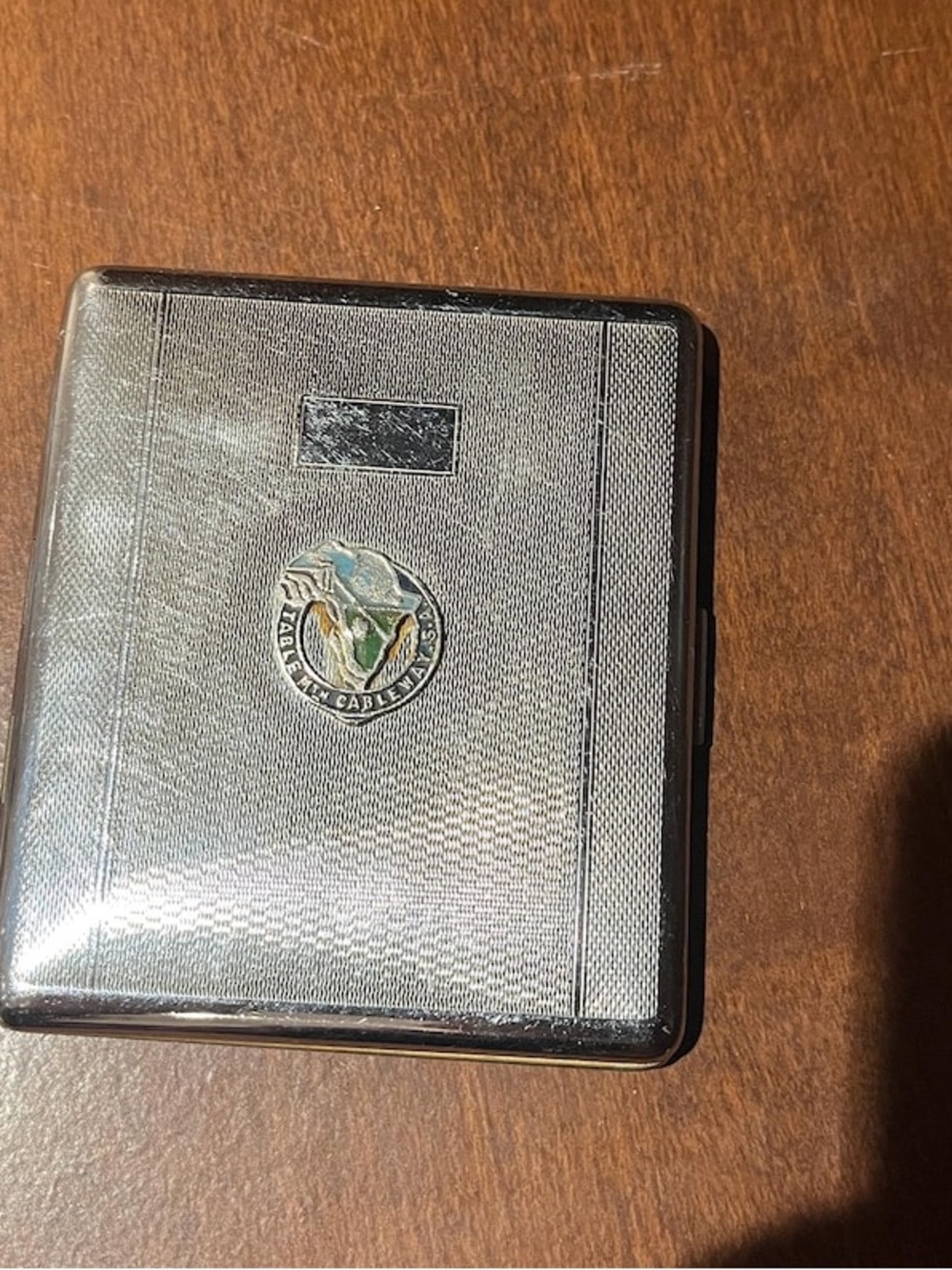Vintage Metal Cigarette Case with Enamel Souvenir Crest | Mid-Century